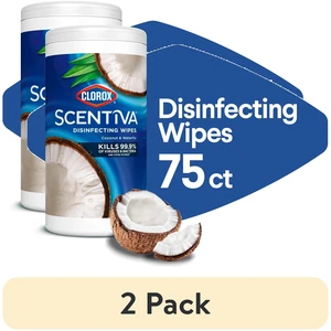 (2 pack) Clorox Scentiva Bleach-Free Cleaning Wipes, Coconut and Waterlily, 75 Count (2 pack) Clorox Scentiva Bleach-Free Cleaning Wipes, Coconut and Waterlily, 75 Count