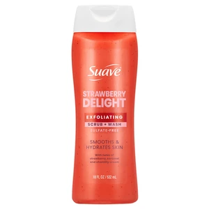 Suave Strawberry Delight Exfoliating Body Wash & Scrub with Glycerin & Vitamin E, Sulfate-Free Hydrating Cleanser for Soft, Smooth Skin, 18 fl oz Suave Strawberry Delight Exfoliating Body Wash & Scrub with Glycerin & Vitamin E, Sulfate-Free Hydrating Cleanser for Soft, Smooth Skin, 18 fl oz