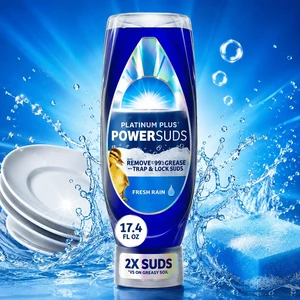 Platinum Plus PowerSuds Ez Squeeze Dishwashing Liquid Dish Soap, Fresh Rain Scent, 17.4 fl oz, MultiSurface HeavyDuty GreaseCutting Kitchen Detergent Platinum Plus PowerSuds Ez Squeeze Dishwashing Liquid Dish Soap, Fresh Rain Scent, 17.4 fl oz, MultiSurface HeavyDuty GreaseCutting Kitchen Detergent