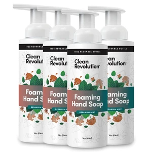 Clean Revolution Foaming Hand Soap Refill with Real Essential Oils, Moisturizing Sulfate-Free Hand Soap, Geranium Mint, 14 oz, Pack of 4 Clean Revolution Foaming Hand Soap Refill with Real Essential Oils, Moisturizing Sulfate-Free Hand Soap, Geranium Mint, 14 oz, Pack of 4