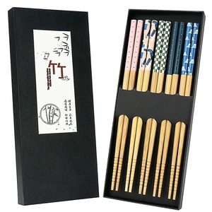 5 Pairs Natural Bamboo Chopsticks with Unique Pattern Dishwasher Safe, Reusable Non-Slip Chopstick Gift Set for Asian Dishes Sushi Rice Noodles, Nicely Boxed Chinese Chop Sticks Functional 5 Pairs Natural Bamboo Chopsticks with Unique Pattern Dishwasher Safe, Reusable Non-Slip Chopstick Gift Set for Asian Dishes Sushi Rice Noodles, Nicely Boxed Chinese Chop Sticks Functional