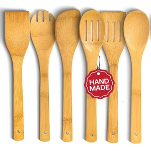 6-Piece Bamboo Wooden Spoons for Cooking, Premium Wooden Kitchen Utensil Set for Nonstick Cookware 6-Piece Bamboo Wooden Spoons for Cooking, Premium Wooden Kitchen Utensil Set for Nonstick Cookware