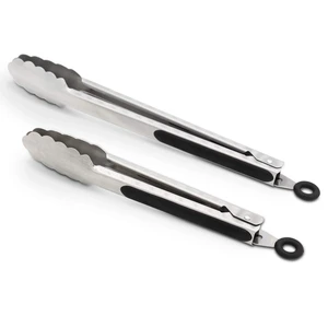 304 Stainless Steel Kitchen Cooking Tongs, 9" and 12" Set of 2 Sturdy Grilling Barbeque Brushed Locking Food Tongs with Ergonomic Grip, Black 304 Stainless Steel Kitchen Cooking Tongs, 9" and 12" Set of 2 Sturdy Grilling Barbeque Brushed Locking Food Tongs with Ergonomic Grip, Black