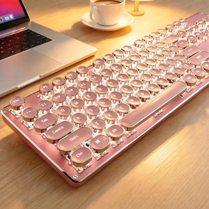 Wireless Typewriter Style Mechanical Keyboard with White Backlit, Pink | Bluetooth/2.4G/Wired, Clicky Blue Switch, Retro Keycaps, Rechargeable, Aesthetic Set for Mac, Windows, PCEWEADN Wireless Typewriter Style Mechanical Keyboard with White Backlit, Pink | Bluetooth/2.4G/Wired, Clicky Blue Switch, Retro Keycaps, Rechargeable, Aesthetic Set for Mac, Windows, PCEWEADN