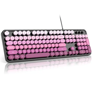 Computer Keyboard Wired,Round Key Retro Typewriter Keyboard Full Size | USB Plug and Play, for Laptop, PC, Desktop, Windows (Black Pink Gradient Color) Computer Keyboard Wired,Round Key Retro Typewriter Keyboard Full Size | USB Plug and Play, for Laptop, PC, Desktop, Windows (Black Pink Gradient Color)