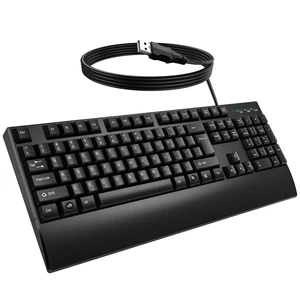 Wired Office Keyboard, Full Size 104 Key USB Computer Keyboard | Ergonomic Design with Wrist Rest, Spill Resistant Drain Holes, 5FT Cable & 20 Million Keystrokes Wired Office Keyboard, Full Size 104 Key USB Computer Keyboard | Ergonomic Design with Wrist Rest, Spill Resistant Drain Holes, 5FT Cable & 20 Million Keystrokes