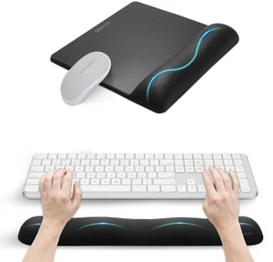 Wide Size Mouse Pad with Wrist Rest & L-Size Keyboard Wrist Rest Set,Premium PU Material,Low-Rebound Cushion,Ergonomic Design,Smooth Mouse Control with Hard Plate,Reduces Fatigue,Black Wide Size Mouse Pad with Wrist Rest & L-Size Keyboard Wrist Rest Set,Premium PU Material,Low-Rebound Cushion,Ergonomic Design,Smooth Mouse Control with Hard Plate,Reduces Fatigue,Black