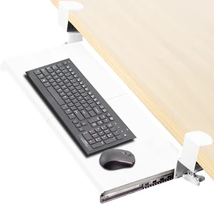 Large Clamp-on Computer Keyboard and Mouse Under Desk Slider Tray, 27 x 11 inch Pull Out Platform Drawer, White, MOUNT-KB05W Large Clamp-on Computer Keyboard and Mouse Under Desk Slider Tray, 27 x 11 inch Pull Out Platform Drawer, White, MOUNT-KB05W