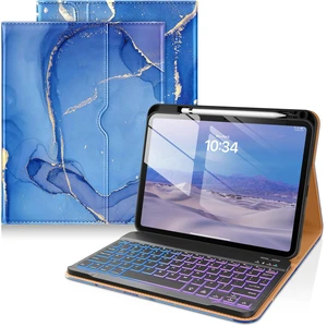 for iPad (A16) 11th / 10th Gen Case with Keyboard, Sea Marble | Premium Leather Cover with Pencil Holder & Pocket, 7 Colors Backlit Wireless Detachable Keyboard for iPad (A16) 11th / 10th Gen Case with Keyboard, Sea Marble | Premium Leather Cover with Pencil Holder & Pocket, 7 Colors Backlit Wireless Detachable Keyboard