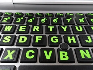Fluorescent Green Colored Keyboard Stickers. Commercial Grade Inlays (Not Printed Letters) Plus USB Light. Will Not Wear or Fade. XLarge Symbols Great for Sight Impaired. (U.S. English Keyboard) Fluorescent Green Colored Keyboard Stickers. Commercial Grade Inlays (Not Printed Letters) Plus USB Light. Will Not Wear or Fade. XLarge Symbols Great for Sight Impaired. (U.S. English Keyboard)