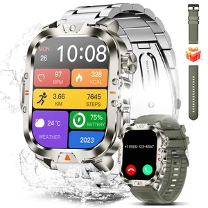 Smart Watch for Men Military Answer/Make Call 2.01 Display 170+ Sports Modes Fitness Smart Watch IP68 Waterproof 30 Days Standby Smartwatch for Android iOS Silver (2 Straps) Smart Watch for Men Military Answer/Make Call 2.01 Display 170+ Sports Modes Fitness Smart Watch IP68 Waterproof 30 Days Standby Smartwatch for Android iOS Silver (2 Straps)