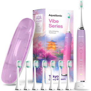 Vibe World Whitening Electric Toothbrush - Tokyo Cherry Blossom | ADA Accepted Electric Toothbrush - 8 Brush Heads & Travel Case 40,000 VPM Motor & Wireless Charging - 4 Modes w Smart Timer Vibe World Whitening Electric Toothbrush - Tokyo Cherry Blossom | ADA Accepted Electric Toothbrush - 8 Brush Heads & Travel Case 40,000 VPM Motor & Wireless Charging - 4 Modes w Smart Timer
