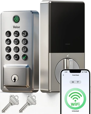 DK012W WiFi Smart Fingerprint Deadbolt Front Door Lock, Satin Nickel | Built in Wi-Fi, Remote APP Control, Alexa Compatible, Auto Lock, IP65 Waterproof, Keyless Entry, Electronic Backlit Keypad DK012W WiFi Smart Fingerprint Deadbolt Front Door Lock, Satin Nickel | Built in Wi-Fi, Remote APP Control, Alexa Compatible, Auto Lock, IP65 Waterproof, Keyless Entry, Electronic Backlit Keypad