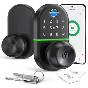 Keypad Smart Door Lock with Knob, 7 in 1 Keyless Entry with Fingerprint | Easy Installation, Fingerprint Unlock, App Control, Remote & Voice Control, Auto-Lock, Black Keypad Smart Door Lock with Knob, 7 in 1 Keyless Entry with Fingerprint | Easy Installation, Fingerprint Unlock, App Control, Remote & Voice Control, Auto-Lock, Black