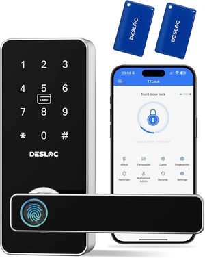 B200L Fingerprint Smart Lock with Handle for Front Door and Bedrooms | Keyless Entry Door Knob,Keypad Lever for Home, Apartment, Office, App Control, Auto-Lock, Emergency Power Port,IP54, Silver B200L Fingerprint Smart Lock with Handle for Front Door and Bedrooms | Keyless Entry Door Knob,Keypad Lever for Home, Apartment, Office, App Control, Auto-Lock, Emergency Power Port,IP54, Silver