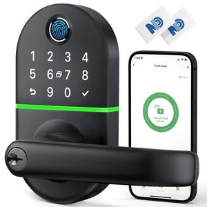 Smart Keypad Door Lock with Handle for Front Door, 7 in1 Keyless Entry | Easy Installation, Fingerprint Unlock, App Control, Remote & Voice Control, Auto-Lock, Black Smart Keypad Door Lock with Handle for Front Door, 7 in1 Keyless Entry | Easy Installation, Fingerprint Unlock, App Control, Remote & Voice Control, Auto-Lock, Black