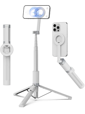 71" Magnetic Selfie Stick Tripod with Remote for iPhone/Android | Heavy-duty aluminum phone stand, 360° rotatable, rechargeable Bluetooth remote, Travel Vlogging Tripod Stand, White 71" Magnetic Selfie Stick Tripod with Remote for iPhone/Android | Heavy-duty aluminum phone stand, 360° rotatable, rechargeable Bluetooth remote, Travel Vlogging Tripod Stand, White