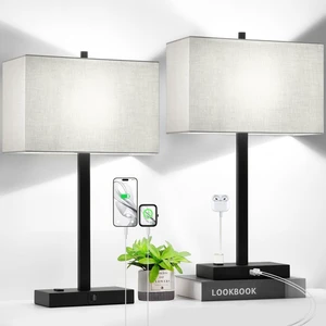 Set of 2 Touch Control Table Lamps with 2 USB & AC Outlet, 3-Way Dimmable Bedside Nightstand Lamps for Bedroom Living Room Nursery, 800 Lumens 5000K Daylight Bulbs Included Set of 2 Touch Control Table Lamps with 2 USB & AC Outlet, 3-Way Dimmable Bedside Nightstand Lamps for Bedroom Living Room Nursery, 800 Lumens 5000K Daylight Bulbs Included