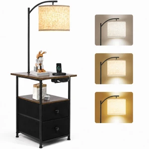 Floor Lamp with Table & 2 Drawers, End Table with Lamp, Rustic Brown | Charging Station with USB, Type-C & AC Outlet; 9W LED Bulb with 3 Color Temperatures for Bedroom, Living Room & Home Office Floor Lamp with Table & 2 Drawers, End Table with Lamp, Rustic Brown | Charging Station with USB, Type-C & AC Outlet; 9W LED Bulb with 3 Color Temperatures for Bedroom, Living Room & Home Office