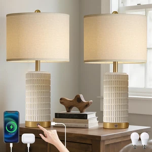 25" Ceramic Touch Table Lamp Set of 2 for bedroom and Living Room White | Modern Bedside Lamps With USB A+C Ports for Home and Farmhouse Decor - Nightstand Small lamp with 3 Way Dimmable for House 25" Ceramic Touch Table Lamp Set of 2 for bedroom and Living Room White | Modern Bedside Lamps With USB A+C Ports for Home and Farmhouse Decor - Nightstand Small lamp with 3 Way Dimmable for House
