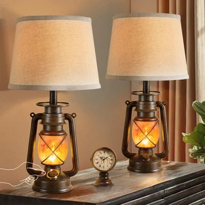 18.72" LED Vintage Lantern Flickering Flame Table Lamps Set of 2 | Small Farmhouse Vintage End Table Lamps, Western Halloween decor, Rustic Lantern Bedside Lamps, for Living Room Bedroom 18.72" LED Vintage Lantern Flickering Flame Table Lamps Set of 2 | Small Farmhouse Vintage End Table Lamps, Western Halloween decor, Rustic Lantern Bedside Lamps, for Living Room Bedroom