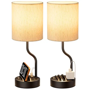 18" Bedside Lamps for Bedroom Set of 2 - Table Lamp for Nightstand | USB A+C Ports, AC Outlet, Phone Stand, 3 Color Temperatures, LED Bulb Included, Desk Lamp for Living Room/Dorm 18" Bedside Lamps for Bedroom Set of 2 - Table Lamp for Nightstand | USB A+C Ports, AC Outlet, Phone Stand, 3 Color Temperatures, LED Bulb Included, Desk Lamp for Living Room/Dorm