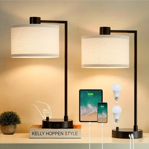 Table Lamp for Bedroom Set of 2 with USB C+A Ports, Fully Stepless Dimmable Bedside Lamp with Linen Lampshade, Contemporary Lamp for Living Room Reading Office, 2 LED Bulbs Included (Black) Table Lamp for Bedroom Set of 2 with USB C+A Ports, Fully Stepless Dimmable Bedside Lamp with Linen Lampshade, Contemporary Lamp for Living Room Reading Office, 2 LED Bulbs Included (Black)