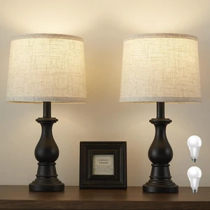 Table Lamps Set of 2, 18.5" Vintage Bedside Lamps for Bedroom Living Room | Farmhouse Nightstand Lamps with Oatmeal Linen Shades, 3 Color Temperature Switchable, Includes 2 LED Bulbs, Black Metal Base Table Lamps Set of 2, 18.5" Vintage Bedside Lamps for Bedroom Living Room | Farmhouse Nightstand Lamps with Oatmeal Linen Shades, 3 Color Temperature Switchable, Includes 2 LED Bulbs, Black Metal Base