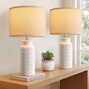 22.6" Modern Ceramic Bedside Lamps Set of 2, Lamps for Bedroom,White | Table Lamps for Living Room, Nightstand Lamps, End Table, Farmhouse Home Decor, Desk Lamp for Housewarming Gifts New Home 22.6" Modern Ceramic Bedside Lamps Set of 2, Lamps for Bedroom,White | Table Lamps for Living Room, Nightstand Lamps, End Table, Farmhouse Home Decor, Desk Lamp for Housewarming Gifts New Home