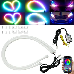 Sequential LED Strips APP Bluetooth Control RGB Multi Color Headlight 24Inch LED Daytime Running Lights Flexible DRL Tube Strip 12V 2-Pack Sequential LED Strips APP Bluetooth Control RGB Multi Color Headlight 24Inch LED Daytime Running Lights Flexible DRL Tube Strip 12V 2-Pack