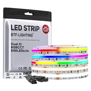 16.4FT WS2811 Dual IC Chasing RGBCCT DC24V COB LED Strip Light | UL Listed High Density 840LEDs/m Chasing IC RGB Light+Tunable White 3000K-6000K,10mm Width 3M Tape(No Adapter or Controller) 16.4FT WS2811 Dual IC Chasing RGBCCT DC24V COB LED Strip Light | UL Listed High Density 840LEDs/m Chasing IC RGB Light+Tunable White 3000K-6000K,10mm Width 3M Tape(No Adapter or Controller)