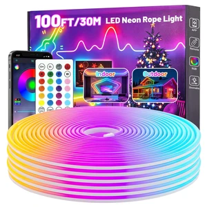 100FT RGB LED Neon Rope Lights (50FT* 2 Rolls), Flexible LED Strip Lights | Flexible Waterproof App & Remote Control Music Sync LED Rope Lights, Multiple Modes for Bedroom Gaming Room & Outdoor Decor 100FT RGB LED Neon Rope Lights (50FT* 2 Rolls), Flexible LED Strip Lights | Flexible Waterproof App & Remote Control Music Sync LED Rope Lights, Multiple Modes for Bedroom Gaming Room & Outdoor Decor