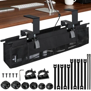 Under Desk Cable Organizer, Cable Management Tray, Clamp or Screw Mount | Heavy-Duty Oxford 900D Fabric, 20-Piece Cable Management Kit, Supports Up to 17.6 lbs Under Desk Cable Organizer, Cable Management Tray, Clamp or Screw Mount | Heavy-Duty Oxford 900D Fabric, 20-Piece Cable Management Kit, Supports Up to 17.6 lbs