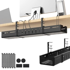 Under Desk Cable Management Tray,Expandable 25.2" 38.6",Black | Heavy Duty Carbon Steel,Cable Tray with No Drill Clamp Mount,Adjustable Under Desk Cord Management for Office Home,Rustproof Under Desk Cable Management Tray,Expandable 25.2" 38.6",Black | Heavy Duty Carbon Steel,Cable Tray with No Drill Clamp Mount,Adjustable Under Desk Cord Management for Office Home,Rustproof