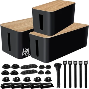 128PCS Cable Management Box 3Pack Cable Management Kit for Power Strip to Hide Wires,Cord Hider Boxes,Cord Box Safe ABS Material Wire Organizer of Cable Clips Sleeve for Home & Office, Black 128PCS Cable Management Box 3Pack Cable Management Kit for Power Strip to Hide Wires,Cord Hider Boxes,Cord Box Safe ABS Material Wire Organizer of Cable Clips Sleeve for Home & Office, Black