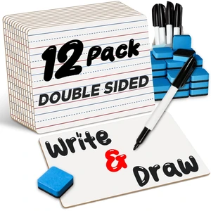 Double Sided Dry Erase Small White Board with Lines (12 Boards + 15 Pens/Erasers) - 9x12 Inch for Kids Lapboard, Mini Whiteboard, Students & Classroom Double Sided Dry Erase Small White Board with Lines (12 Boards + 15 Pens/Erasers) - 9x12 Inch for Kids Lapboard, Mini Whiteboard, Students & Classroom