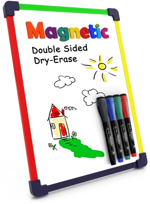 9 x 12 Magnetic Dry Erase Board with 4 Markers, Double Sided Hardboard with a Crisp Reusable Writing Surface for Color Coded Practice at Home or School 9 x 12 Magnetic Dry Erase Board with 4 Markers, Double Sided Hardboard with a Crisp Reusable Writing Surface for Color Coded Practice at Home or School