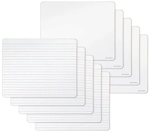 Mini Dry Erase Board for School, 10 Count | Ten 9 x 12 white boards for students, a handheld whiteboard small enough for a lap, lined on one face and blank on the other. Mini Dry Erase Board for School, 10 Count | Ten 9 x 12 white boards for students, a handheld whiteboard small enough for a lap, lined on one face and blank on the other.