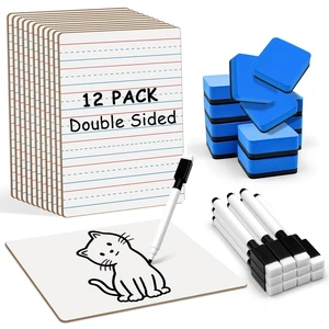 12-Piece Dry Erase Board Set, Double-Sided Small Whiteboards with Lines for Writing, Students and Teachers in Classroom, 6"x9" Mini Whiteboards, Includes 12 Markers and 12 Erasers 12-Piece Dry Erase Board Set, Double-Sided Small Whiteboards with Lines for Writing, Students and Teachers in Classroom, 6"x9" Mini Whiteboards, Includes 12 Markers and 12 Erasers