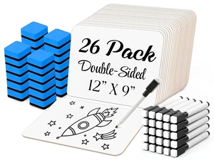 26 Pack Dry Erase Lapboards 12" x 9" - Bulk Mini White Boards for Students Double Sided Small Whiteboards with 26 Markers & Erasers , for Kids, Teachers & School , Classroom Dry Erase Boards Supplies 26 Pack Dry Erase Lapboards 12" x 9" - Bulk Mini White Boards for Students Double Sided Small Whiteboards with 26 Markers & Erasers , for Kids, Teachers & School , Classroom Dry Erase Boards Supplies