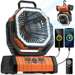 Camping Fan - 20000mAh Battery Powered Fan Rechargeable with LED Lantern - Portable Outdoor Tent Fans with Hanging Hook 4 Speeds Wind Remote Control, Black and Orange Camping Fan - 20000mAh Battery Powered Fan Rechargeable with LED Lantern - Portable Outdoor Tent Fans with Hanging Hook 4 Speeds Wind Remote Control, Black and Orange