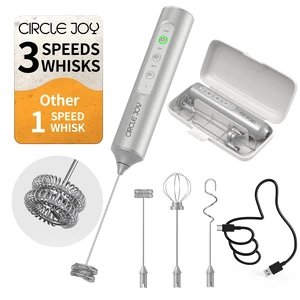 Rechargeable Handheld Milk Frother Wand with 3 Variable Speeds, 3 Whisks and Storage Box, Electric Drink Mixer for Latte, Cappuccino, Hot Chocolate, Eggs and Protein Powder, Silver Rechargeable Handheld Milk Frother Wand with 3 Variable Speeds, 3 Whisks and Storage Box, Electric Drink Mixer for Latte, Cappuccino, Hot Chocolate, Eggs and Protein Powder, Silver