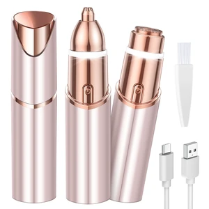 2 in 1 Eyebrow Trimmer, Facial Hair Removal for Women, USB Rechargeable | Painless Facial Razor for Women, Built-in LED Light, Lips/Chin/Cheek/Neck/Peach Fuzz/Nose Hair Trimmer, Travel-Friendly, Gold 2 in 1 Eyebrow Trimmer, Facial Hair Removal for Women, USB Rechargeable | Painless Facial Razor for Women, Built-in LED Light, Lips/Chin/Cheek/Neck/Peach Fuzz/Nose Hair Trimmer, Travel-Friendly, Gold