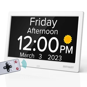 10.1 Inch Digital Alarm Clock with Date and Day of Week for Dementia Seniors, Clear Large Screen, Multiple Alarm Sets, Auto DST, Designed Specifically for Elderly - White 10.1 Inch Digital Alarm Clock with Date and Day of Week for Dementia Seniors, Clear Large Screen, Multiple Alarm Sets, Auto DST, Designed Specifically for Elderly - White