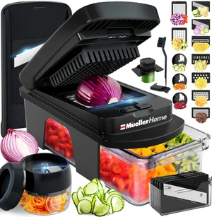 MUELLER HOME ULTIMATE 12 Blade Vegetable Chopper & Mandoline Slicer | Spiralizer, Dicer, Grater, Kitchen Essentials & Accessories, Black MUELLER HOME ULTIMATE 12 Blade Vegetable Chopper & Mandoline Slicer | Spiralizer, Dicer, Grater, Kitchen Essentials & Accessories, Black