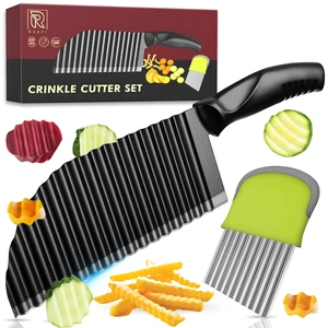 Crinkle Cutter Set of 2 Sharp Stainless Steel Wavy Knife, Non-Slip Grip for Smooth Cuts on Veggies, Potatoes & Crinkle Cut Fries Crinkle Cutter Knife & Waffle Fry Cutter for BLW, Wave Cutter Crinkle Cutter Set of 2 Sharp Stainless Steel Wavy Knife, Non-Slip Grip for Smooth Cuts on Veggies, Potatoes & Crinkle Cut Fries Crinkle Cutter Knife & Waffle Fry Cutter for BLW, Wave Cutter