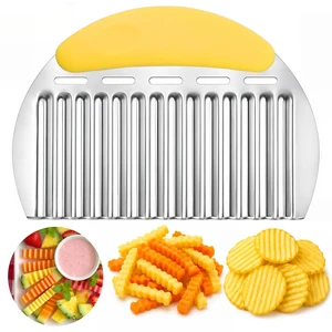 Large Crinkle Cutter, Stainless Steel Vegetable Wavy Chopper | Versatile Fancy Edges Chopping, Wavy French Fry Slicer Kitchen Dicer Gadget Large Crinkle Cutter, Stainless Steel Vegetable Wavy Chopper | Versatile Fancy Edges Chopping, Wavy French Fry Slicer Kitchen Dicer Gadget