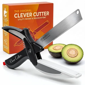 Clever Cutter 2 in 1 Kitchen Scissors and Cutting Board for Food Chopping | Stainless blade with a built-in board chops fruit, veg, meat and cheese. Dishwasher safe, folds flat. Clever Cutter 2 in 1 Kitchen Scissors and Cutting Board for Food Chopping | Stainless blade with a built-in board chops fruit, veg, meat and cheese. Dishwasher safe, folds flat.