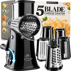 Rotary Cheese Grater Manual Hand Crank 5 Blade Shredder, Black & Chrome | 5 Interchangeable Drums With Reinforced Suction Non-Slip Base Kitchen Countertops for Fresh Cheese, Vegetables & Other Food Rotary Cheese Grater Manual Hand Crank 5 Blade Shredder, Black & Chrome | 5 Interchangeable Drums With Reinforced Suction Non-Slip Base Kitchen Countertops for Fresh Cheese, Vegetables & Other Food