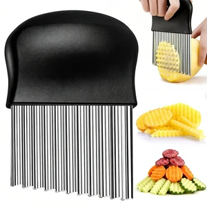 Large Crinkle Cutter Stainless Steel, French Fry Cutter for Potatoes | Potato Carrot Chip Slicer, Vegetable Wavy Chopper Large Crinkle Cutter Stainless Steel, French Fry Cutter for Potatoes | Potato Carrot Chip Slicer, Vegetable Wavy Chopper